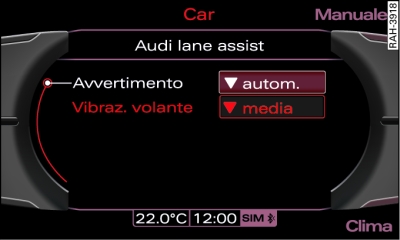 Display: impostazione del tempo di reazione e dell'intensità di vibrazione del volante